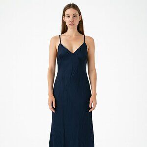 Quince Solid Navy Dark Blue 100% Silk Dress Size Large
